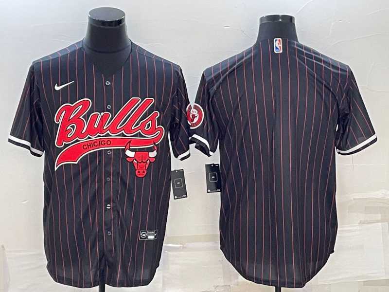 Mens Chicago Bulls Blank Black Pinstripe With Patch Cool Base Stitched Baseball Jersey->chicago bulls->NBA Jersey